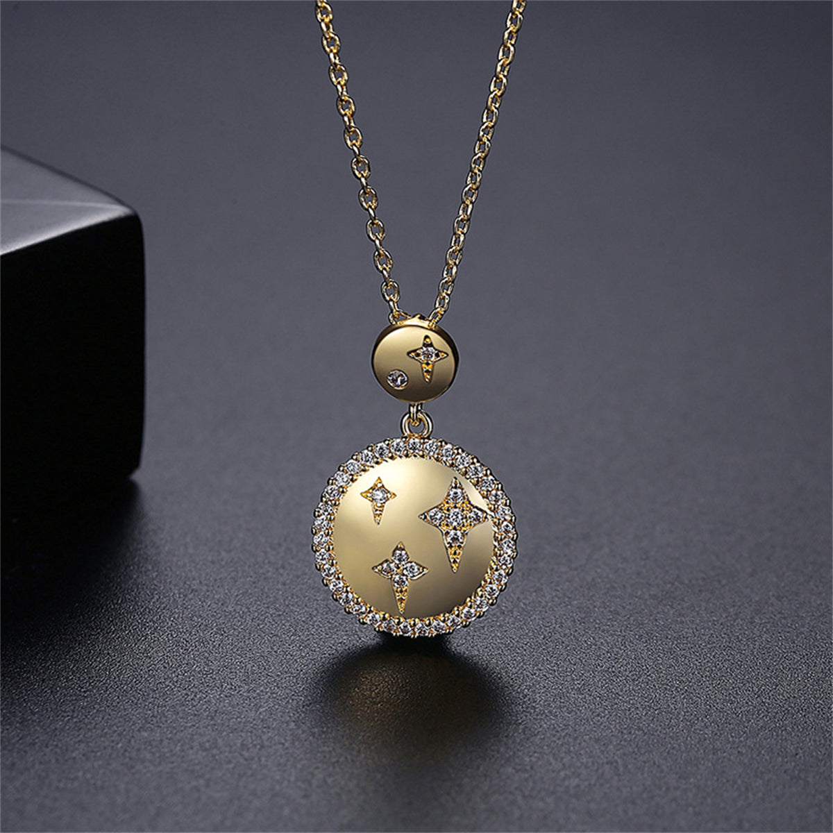 Cubic Zirconia and 18K Gold-Plated Star Pendant Necklace, gold pendant necklace for women, vintage-inspired design, side view