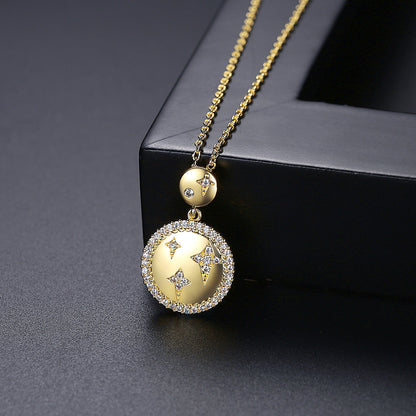 Cubic Zirconia and 18K Gold-Plated Star Pendant Necklace, gold pendant necklace for women, detail close-up