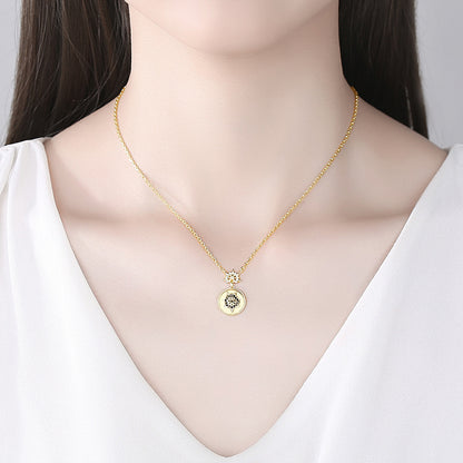 Black Cubic Zirconia and 18K Gold-Plated Floral Round Pendant Necklace, gold pendant necklace for women, styled look
