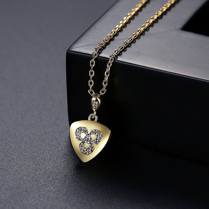 Cubic Zirconia and 18K Gold-Plated Flower Shield Pendant Necklace, gold pendant necklace for women, side view
