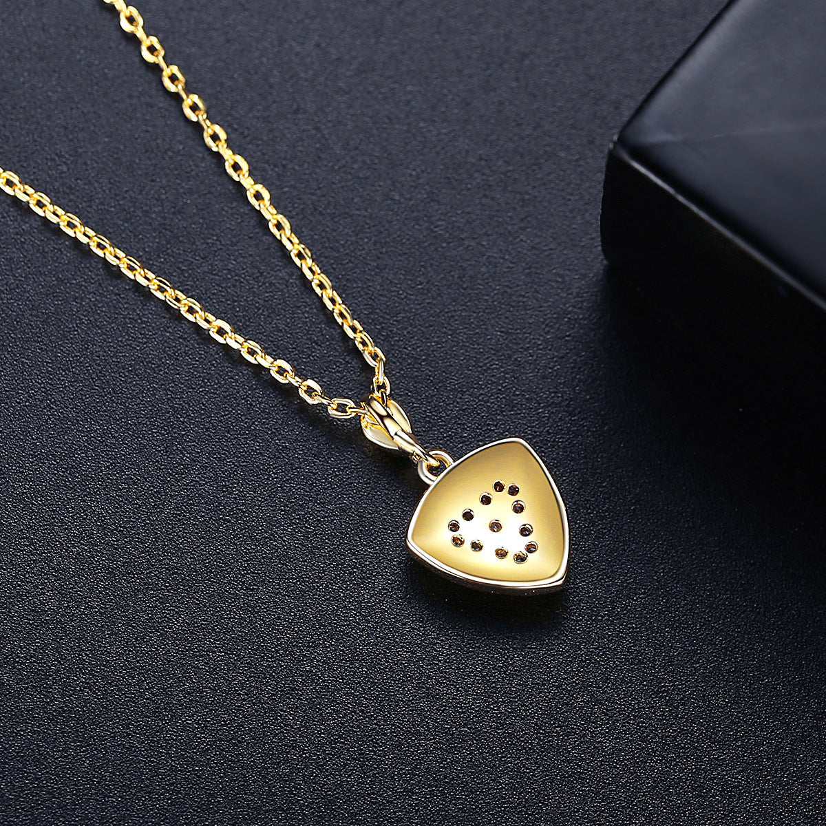 Cubic Zirconia and 18K Gold-Plated Flower Shield Pendant Necklace, gold pendant necklace for women, detail close-up