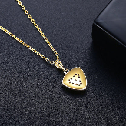 Cubic Zirconia and 18K Gold-Plated Flower Shield Pendant Necklace, gold pendant necklace for women, detail close-up