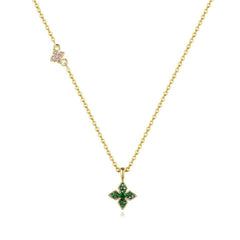 Green Cubic Zirconia & 18K Gold-Plated Clover Pendant Necklace
