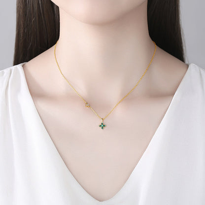Green Cubic Zirconia and 18K Gold-Plated Clover Pendant Necklace, gold pendant necklace for women, styled look