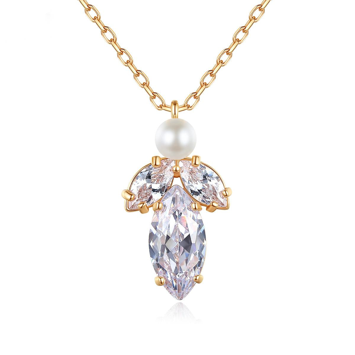 Marquise Crystal and Pearl 18K Gold-Plated Pendant Necklace, gold pendant necklace for women, front view