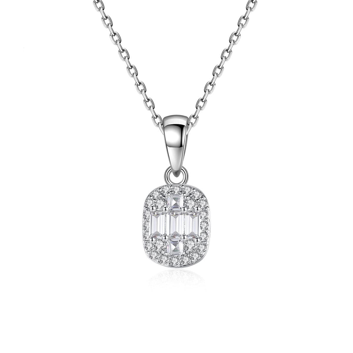 Crystal and Cubic Zirconia Silver-Plated Oval Pendant Necklace, silver pendant necklace for women, front view