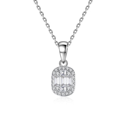 Crystal and Cubic Zirconia Silver-Plated Oval Pendant Necklace, silver pendant necklace for women, front view
