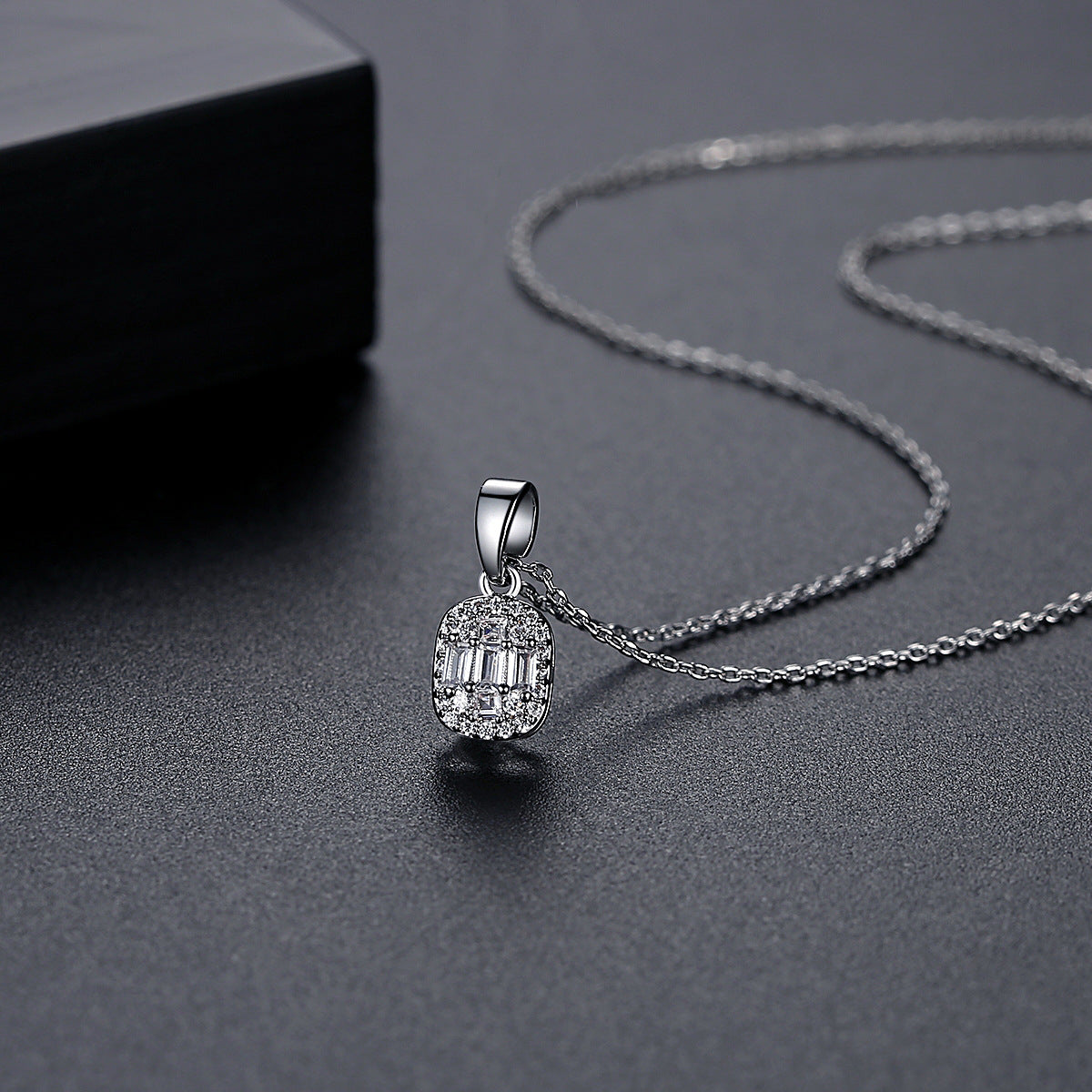 Crystal and Cubic Zirconia Silver-Plated Oval Pendant Necklace, silver pendant necklace for women, side view