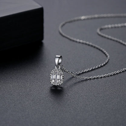 Crystal and Cubic Zirconia Silver-Plated Oval Pendant Necklace, silver pendant necklace for women, side view
