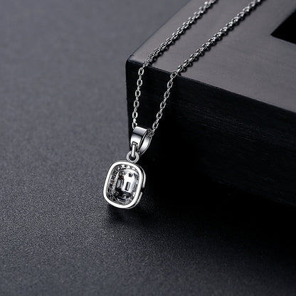 Crystal and Cubic Zirconia Silver-Plated Oval Pendant Necklace, silver pendant necklace for women, detail close-up
