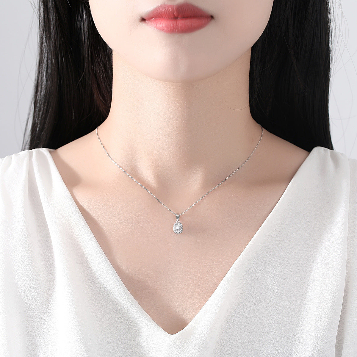 Crystal and Cubic Zirconia Silver-Plated Oval Pendant Necklace, silver pendant necklace for women, lifestyle look