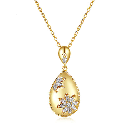 Crystal and 18K Gold-Plated Flower Teardrop Pendant Necklace, gold pendant necklace for women, front view
