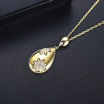 Crystal and 18K Gold-Plated Flower Teardrop Pendant Necklace, gold pendant necklace for women, side view