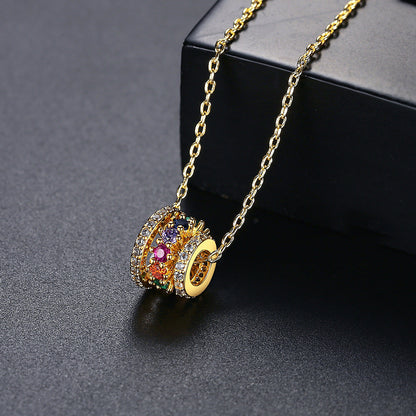 Crystal and 18K Gold-Plated Multicolor Stacked Pendant Necklace, gold pendant necklace for women, side view