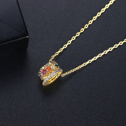 Crystal and 18K Gold-Plated Multicolor Stacked Pendant Necklace, gold pendant necklace for women, detail close-up