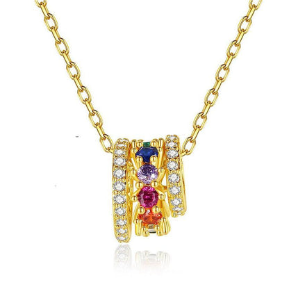 Crystal and 18K Gold-Plated Multicolor Stacked Pendant Necklace, gold pendant necklace for women, front view