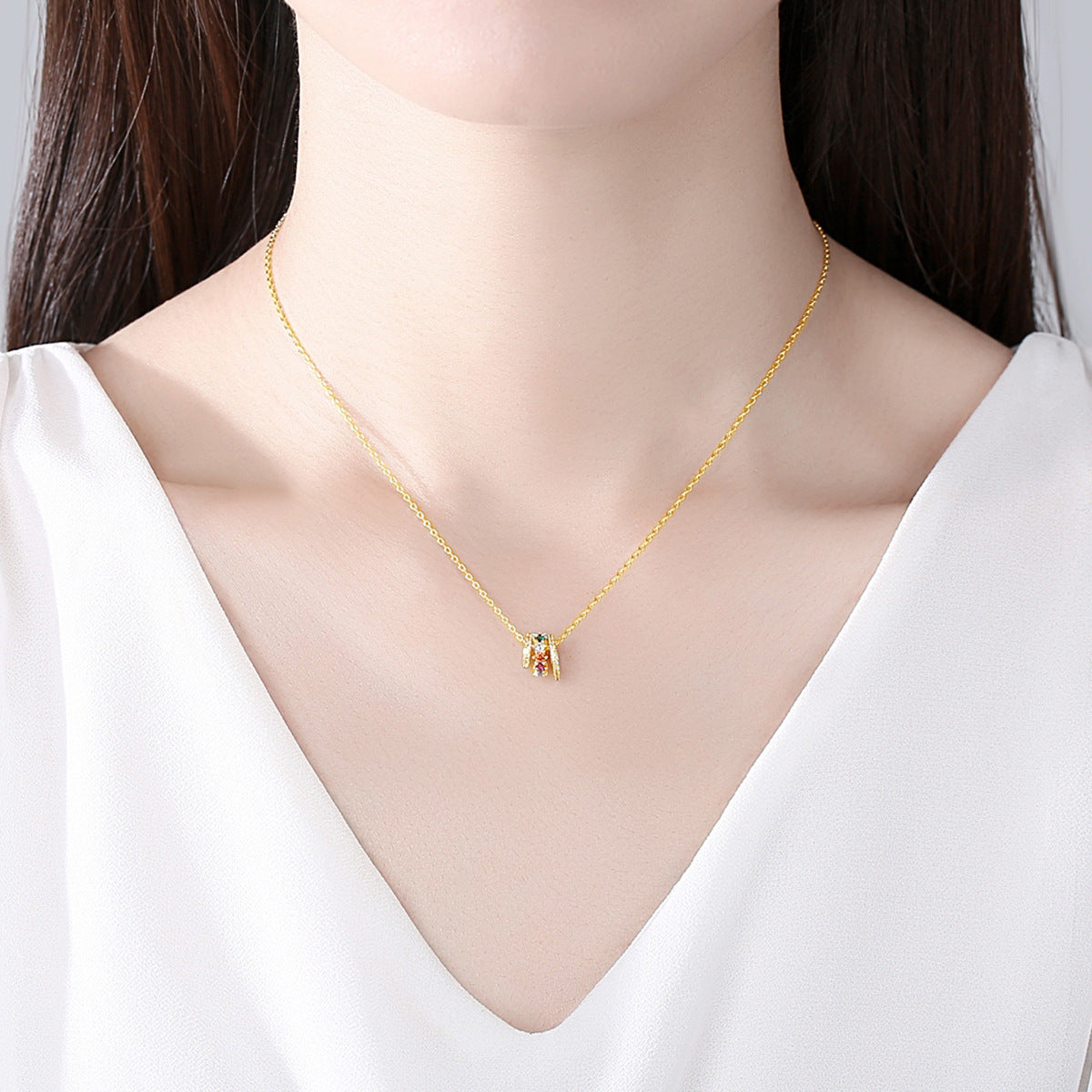 Crystal and 18K Gold-Plated Multicolor Stacked Pendant Necklace, gold pendant necklace for women, lifestyle look