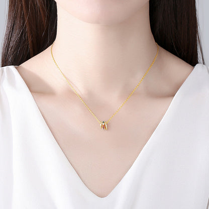 Crystal and 18K Gold-Plated Multicolor Stacked Pendant Necklace, gold pendant necklace for women, lifestyle look