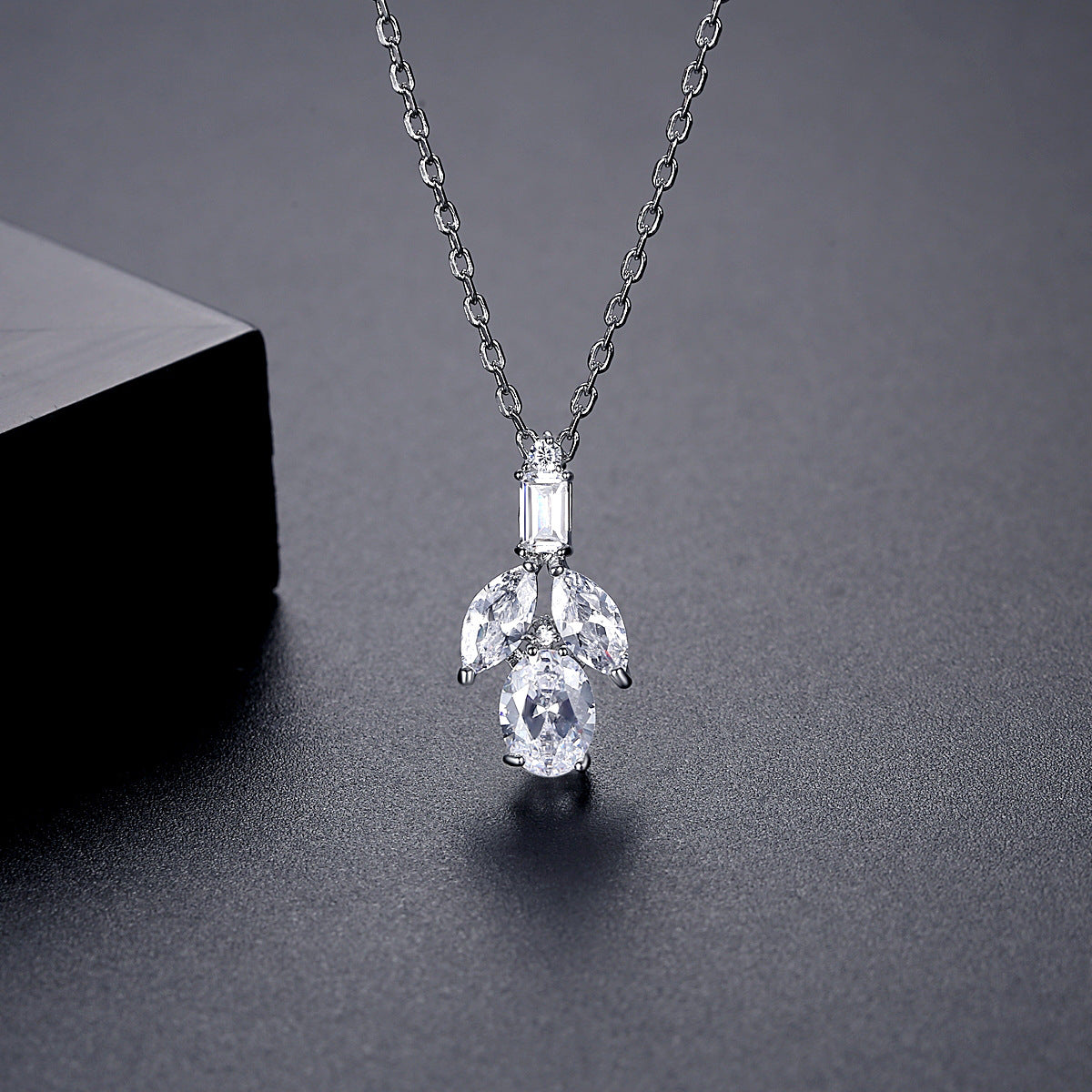 Crystal and Cubic Zirconia Botany Pendant Necklace, pendant necklace for women, elegant gift for her, side view