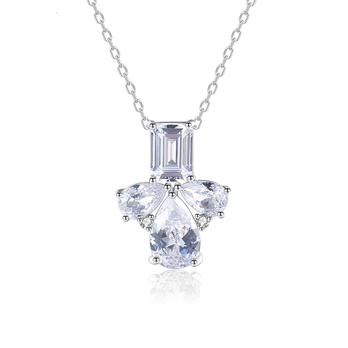 Crystal and Silver-Plated Geometric Pendant Necklace, silver pendant necklace for women, botanical inspired, front view