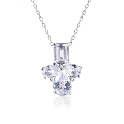 Crystal and Silver-Plated Geometric Pendant Necklace, silver pendant necklace for women, botanical inspired, front view