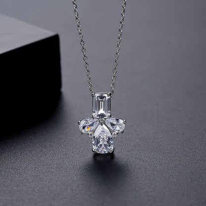Crystal and Silver-Plated Geometric Pendant Necklace, silver pendant necklace for women, botanical inspired, side view