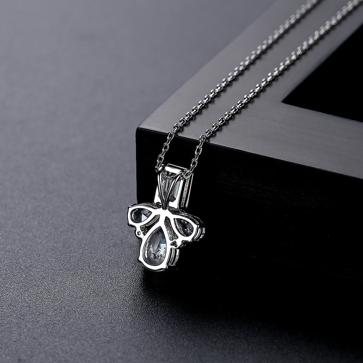 Crystal and Silver-Plated Geometric Pendant Necklace, silver pendant necklace for women, botanical inspired, detail close-up