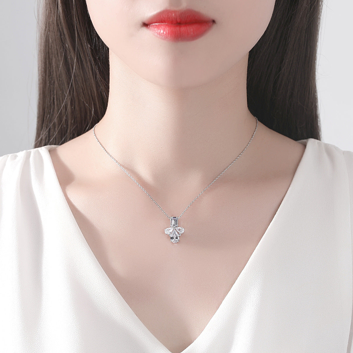 Crystal and Silver-Plated Geometric Pendant Necklace, silver pendant necklace for women, botanical inspired, lifestyle look