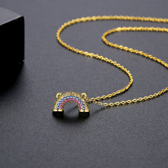 Blue Cubic Zirconia & 18K Gold-Plated Rainbow Pendant Necklace