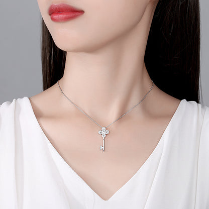 Cubic Zirconia and Silver-Plated Key Pendant Necklace, silver pendant necklace for women, everyday style, lifestyle look