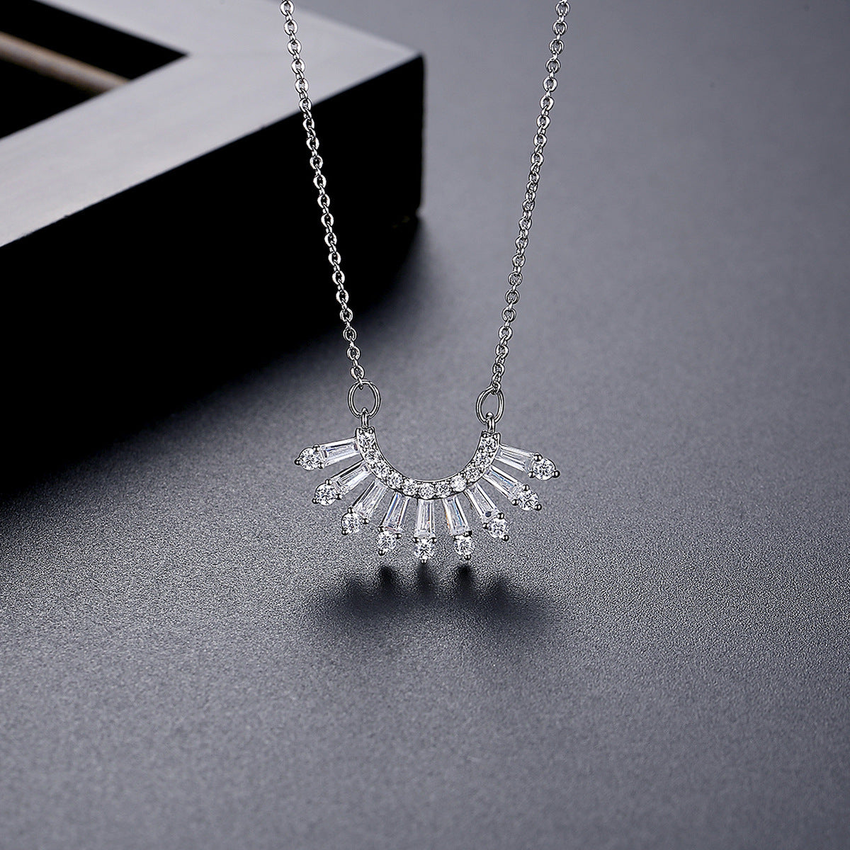 Crystal and Cubic Zirconia Fan Pendant Necklace, pendant necklace for women, elegant gift for her, side view