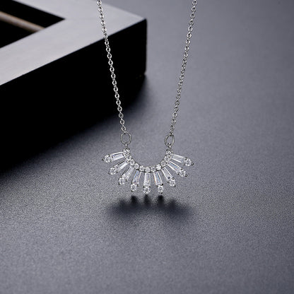 Crystal and Cubic Zirconia Fan Pendant Necklace, pendant necklace for women, elegant gift for her, side view
