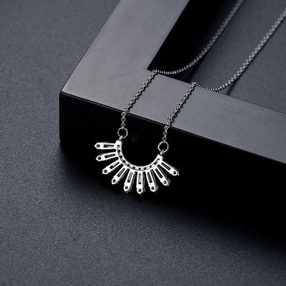 Crystal and Cubic Zirconia Fan Pendant Necklace, pendant necklace for women, elegant gift for her, detail close-up