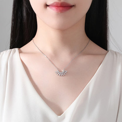 Crystal and Cubic Zirconia Fan Pendant Necklace, pendant necklace for women, elegant gift for her, front view