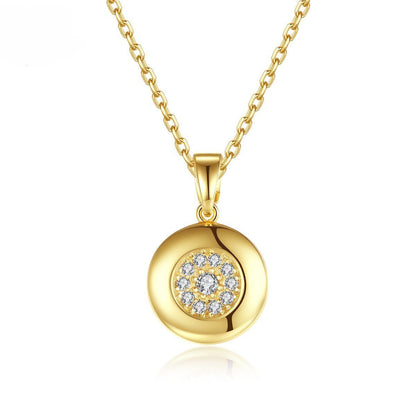 Cubic Zirconia and 18K Gold-Plated Round Pendant Necklace, gold pendant necklace for women, elegant gift for her, front view