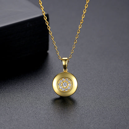 Cubic Zirconia and 18K Gold-Plated Round Pendant Necklace, gold pendant necklace for women, elegant gift for her, side view