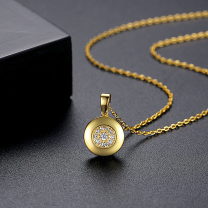 Cubic Zirconia and 18K Gold-Plated Round Pendant Necklace, gold pendant necklace for women, detail close-up