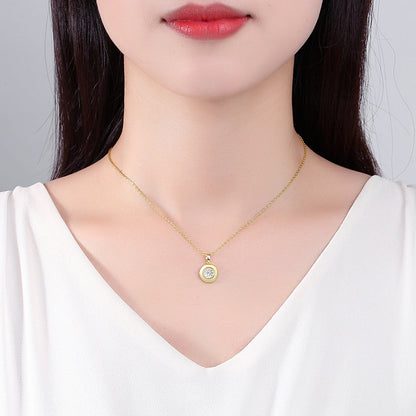 Cubic Zirconia and 18K Gold-Plated Round Pendant Necklace, gold pendant necklace for women, lifestyle look