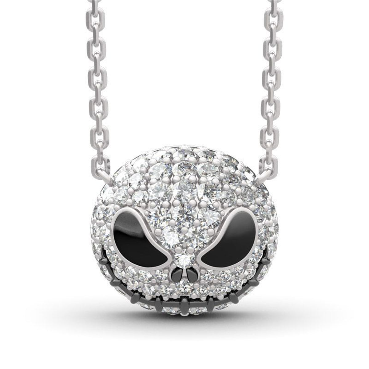 Cubic Zirconia and Silver-Plated Skull Pendant Bar Necklace, silver pendant necklace for women, side view