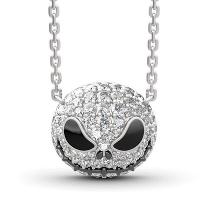 Cubic Zirconia and Silver-Plated Skull Pendant Bar Necklace, silver pendant necklace for women, side view