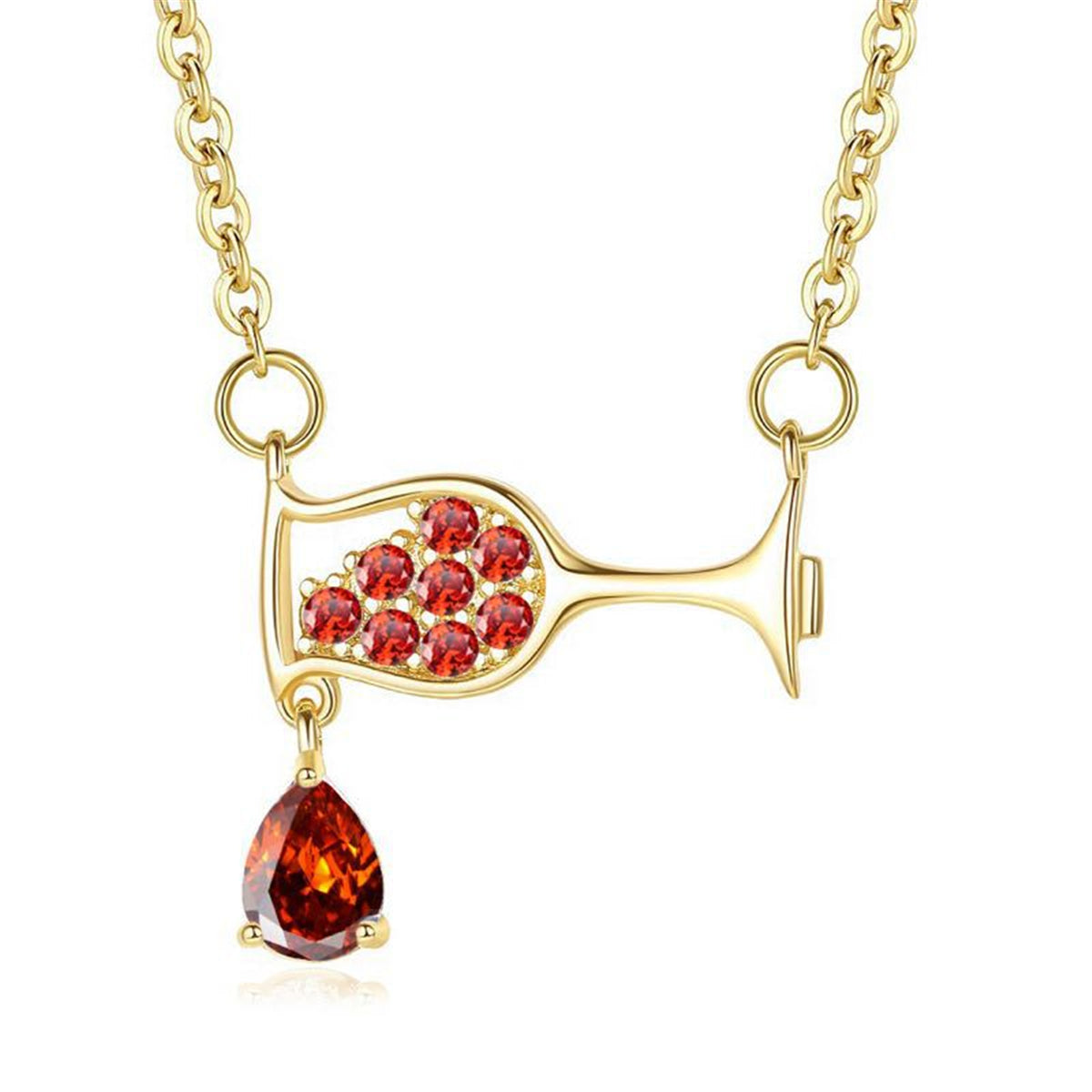 Red Crystal & Cubic Zirconia 18K Gold-Plated Pouring Wine Glass Pendant Necklace