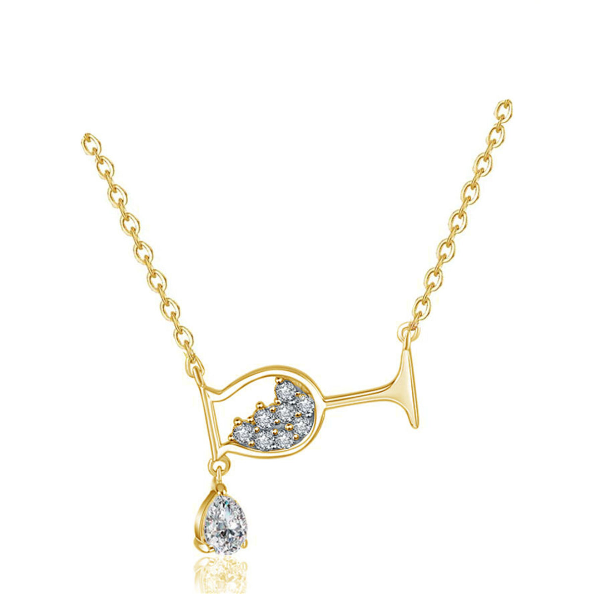 Gold-Plated Cubic Zirconia Wine Cup Pendant Necklace