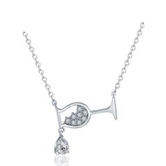 Silver-Plated Cubic Zirconia Wine Cup Pendant Necklace