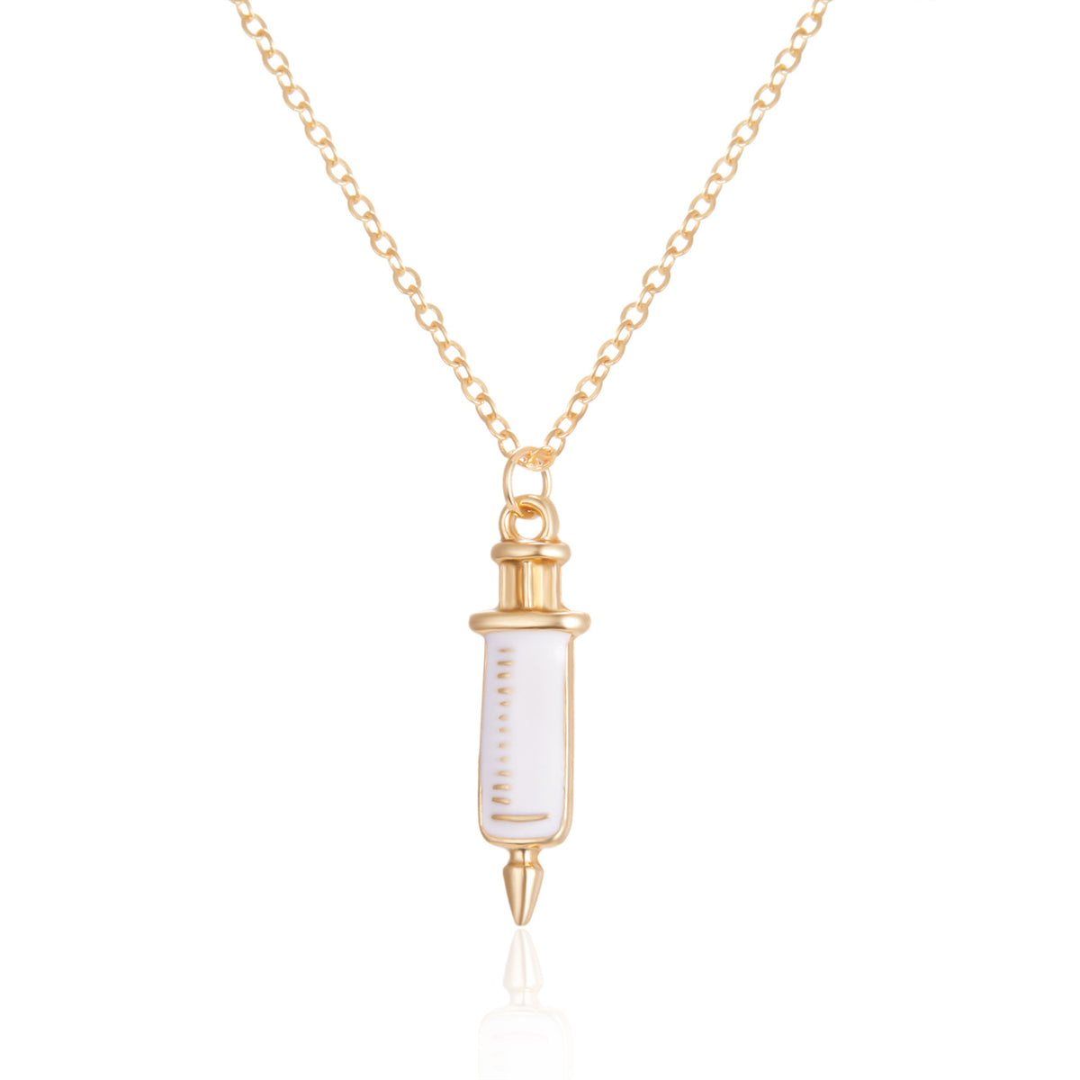 Enamel and 18K Gold-Plated Injector Pendant Necklace, gold pendant necklace for women, botanical inspired, front view