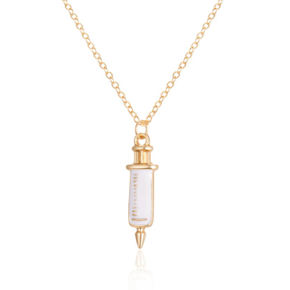Enamel and 18K Gold-Plated Injector Pendant Necklace, gold pendant necklace for women, botanical inspired, front view
