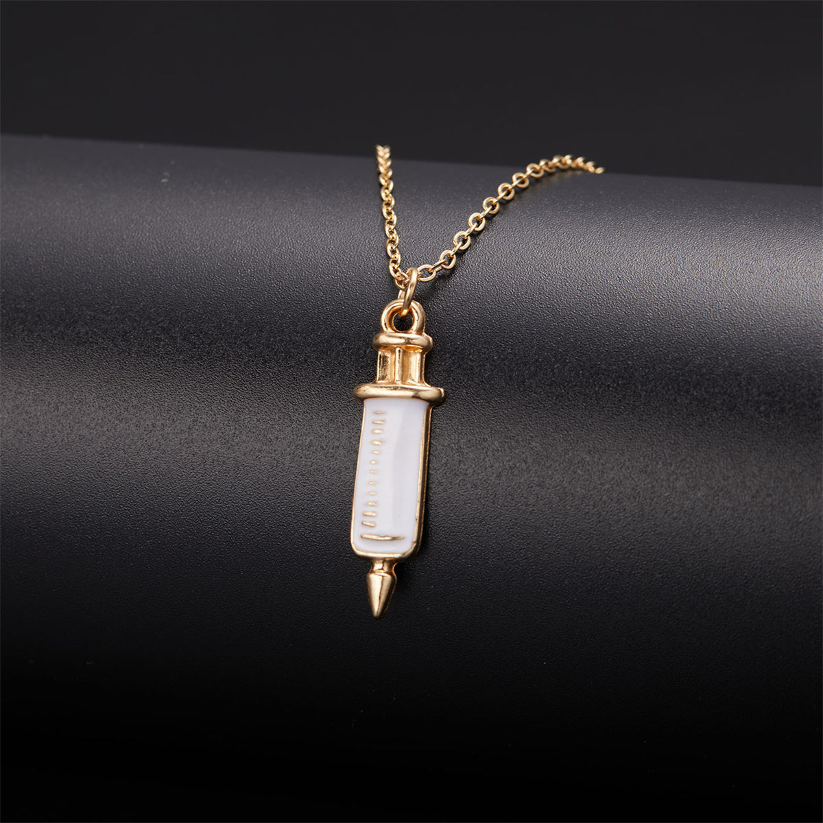 Enamel and 18K Gold-Plated Injector Pendant Necklace, gold pendant necklace for women, botanical inspired, side view