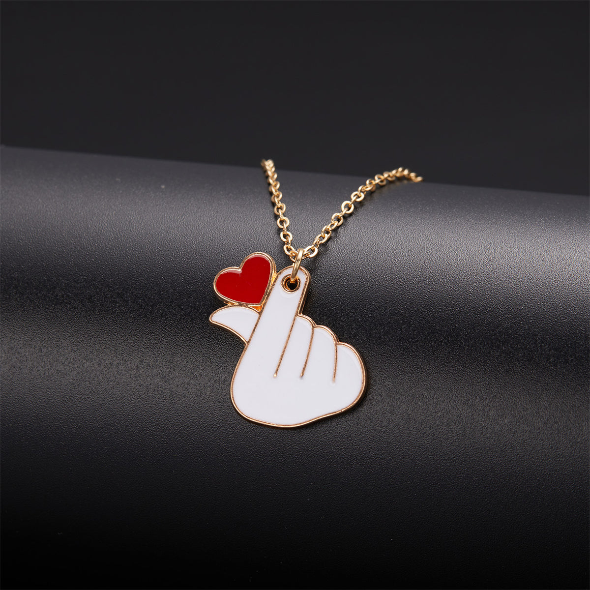 Red Enamel & 18K Gold-Plated Finger Heart Pendant Necklace