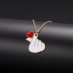Red Enamel & 18K Gold-Plated Finger Heart Pendant Necklace
