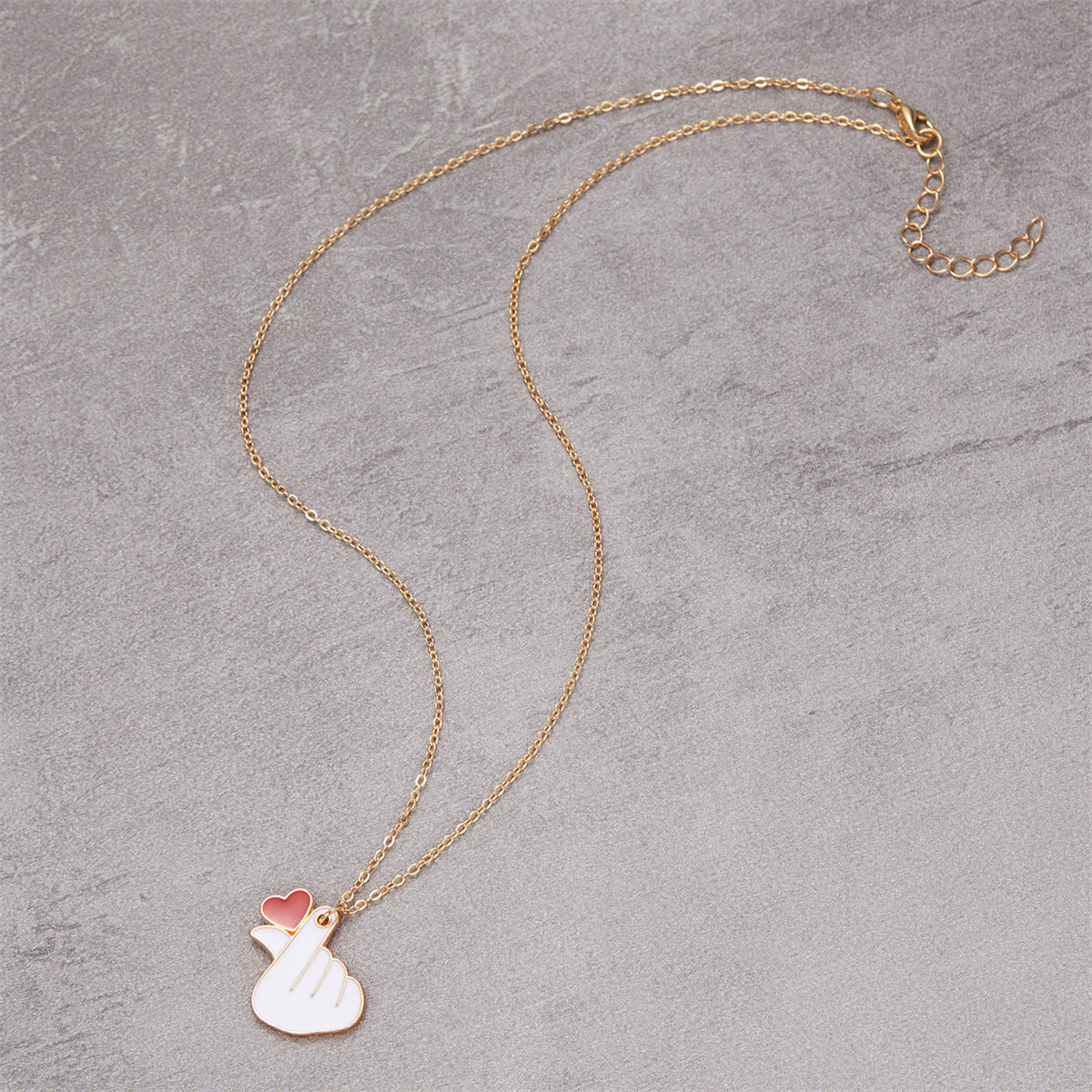 Red Enamel & 18K Gold-Plated Finger Heart Pendant Necklace