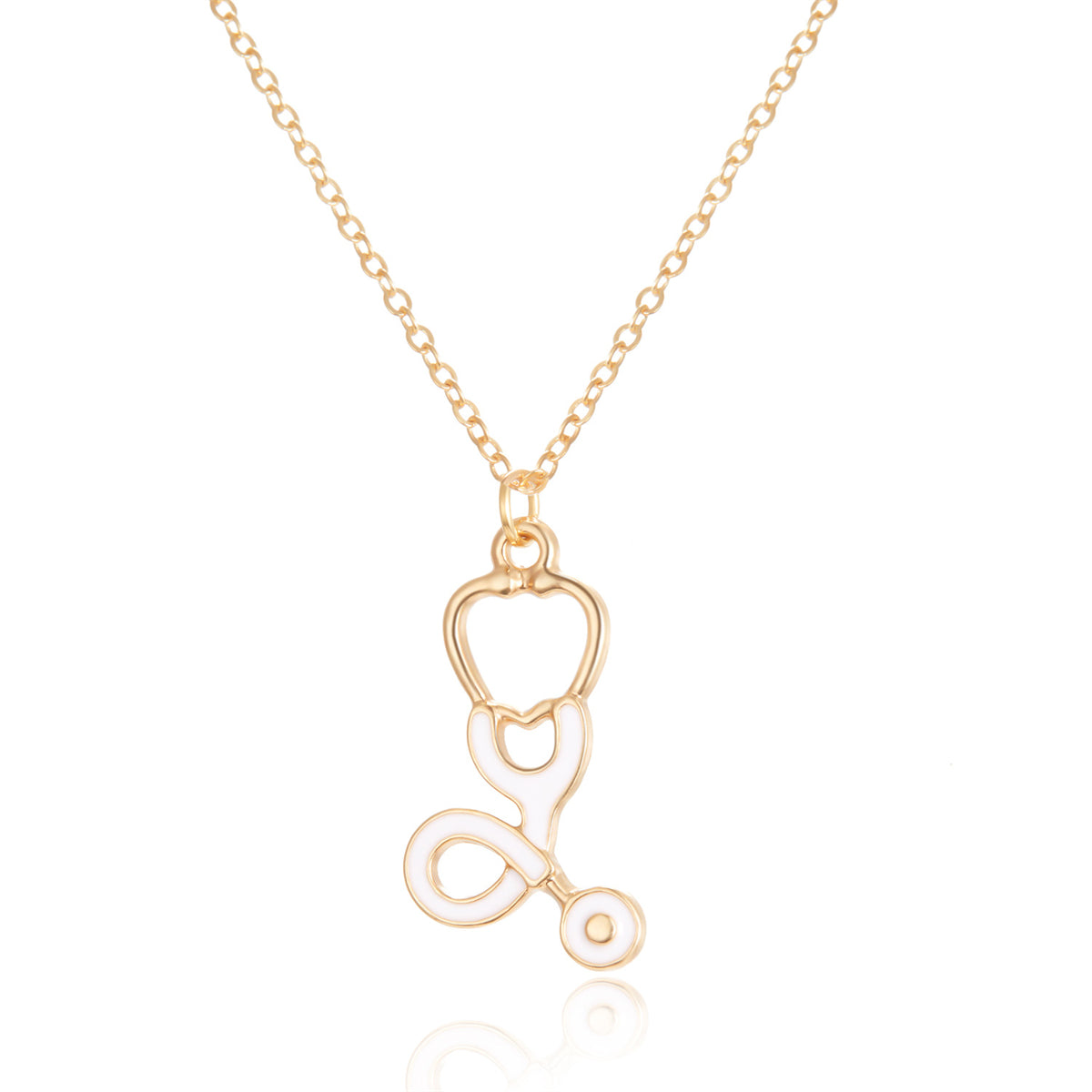 Enamel and 18K Gold-Plated Stethoscope Pendant Necklace, gold pendant necklace for women, front view